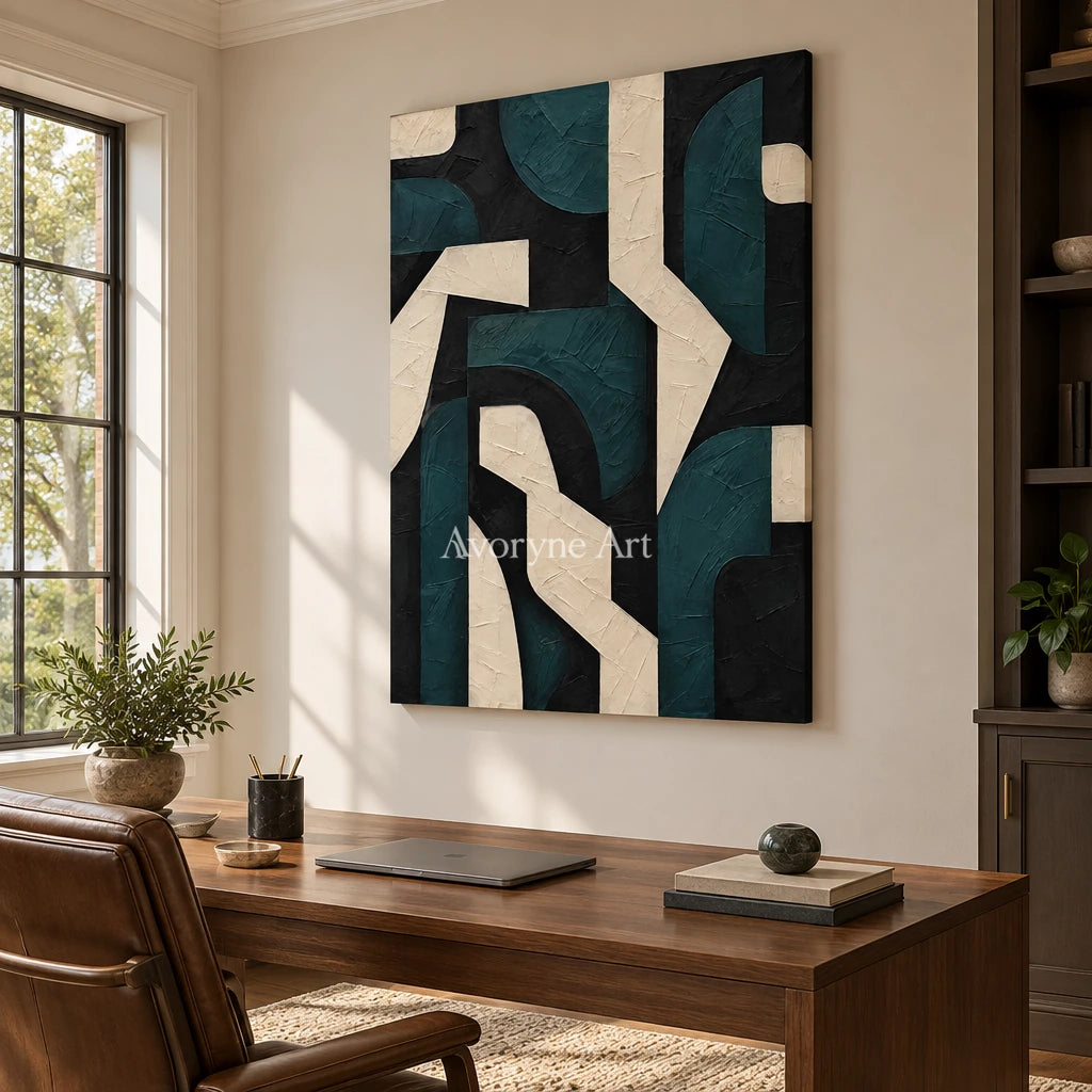 Forest Facets: Green Geometric Abstract Wall Art — office frameless