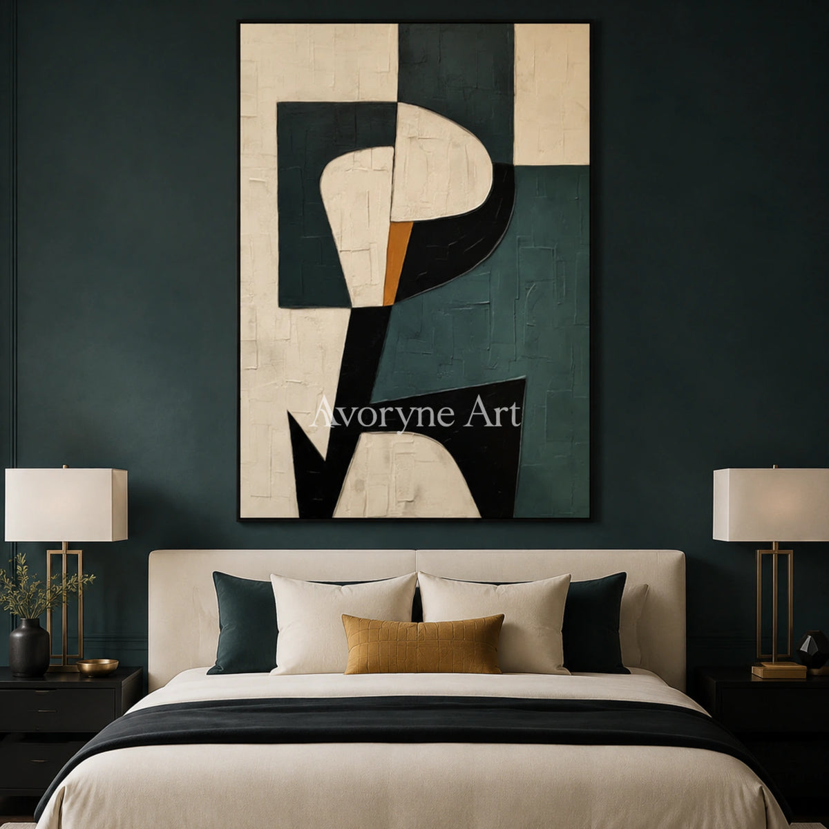 Verdant Geometry: Green Geometric Minimalist Wall Art - bedroom black frame