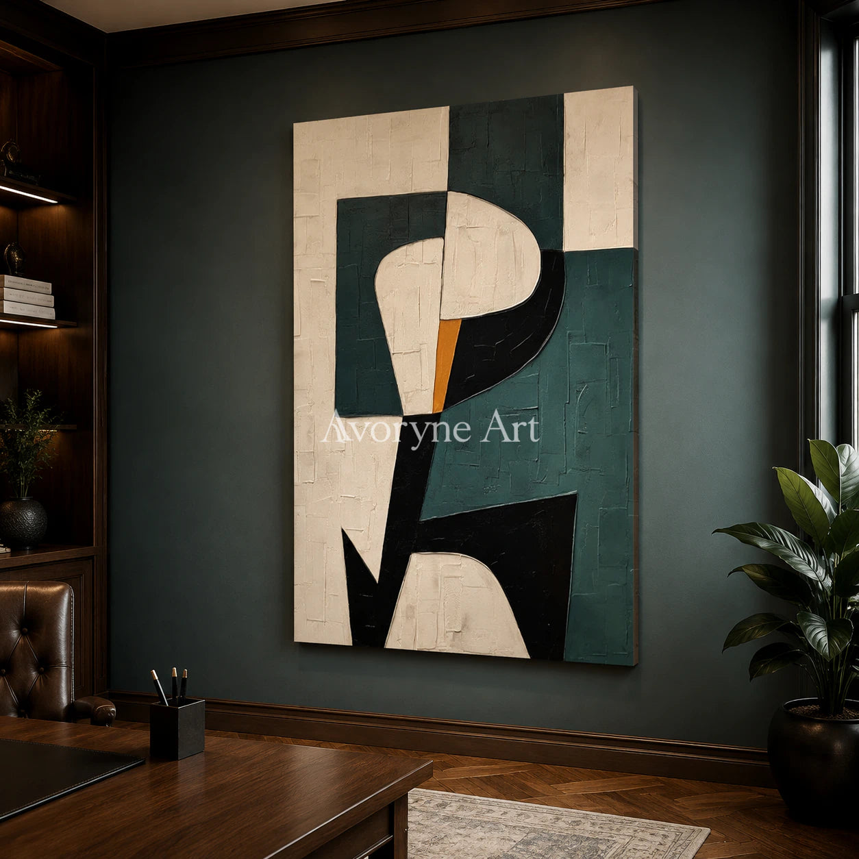 Verdant Geometry: Green Geometric Minimalist Wall Art - office frameless