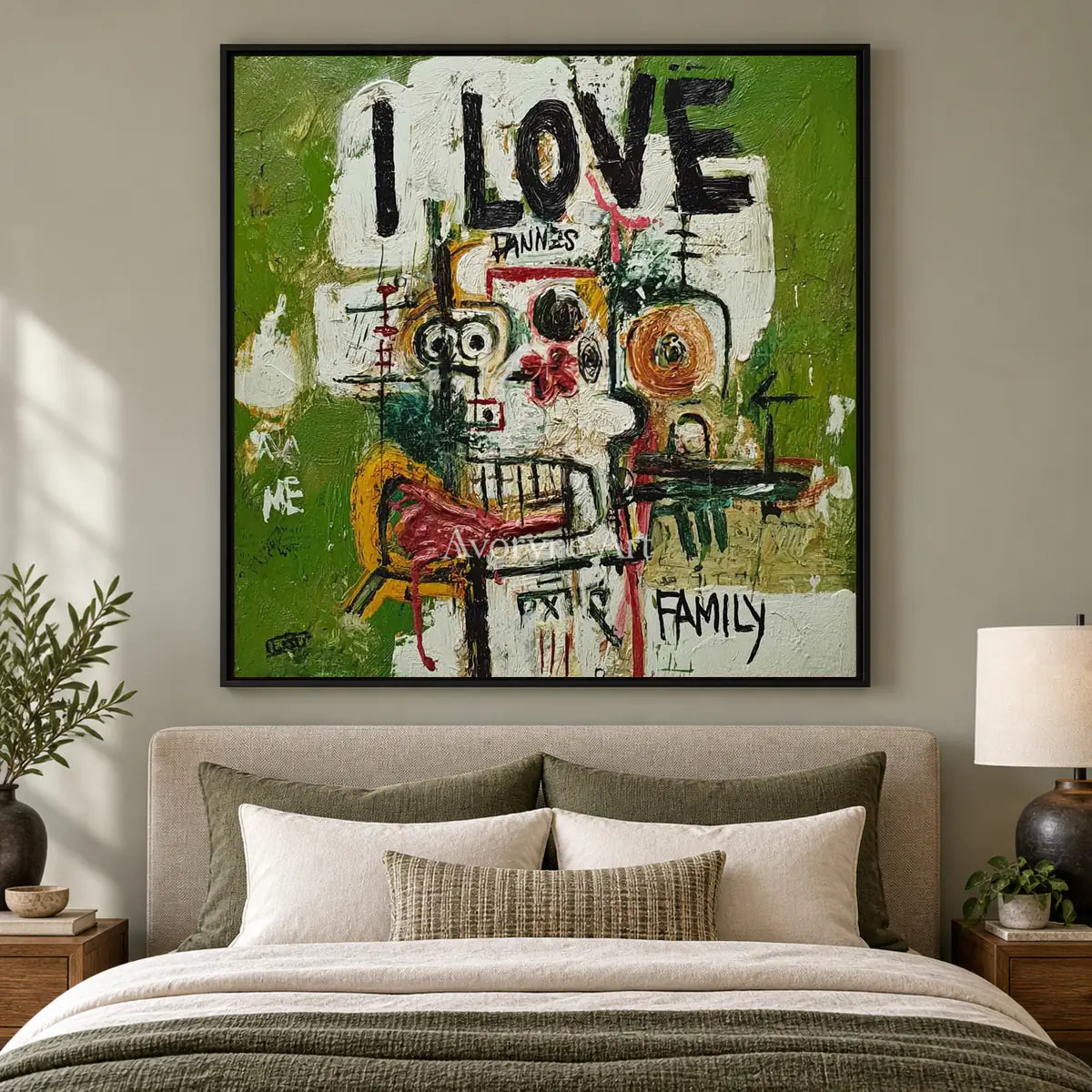 Kinship in Marks: Green Graffiti Figure Wall Art — bedroom black