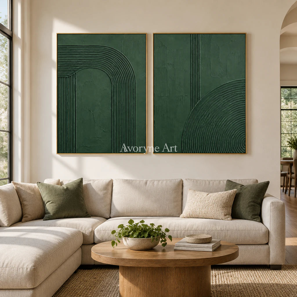 Forest Contours: Green Grooved Diptych Wall Art — living gold