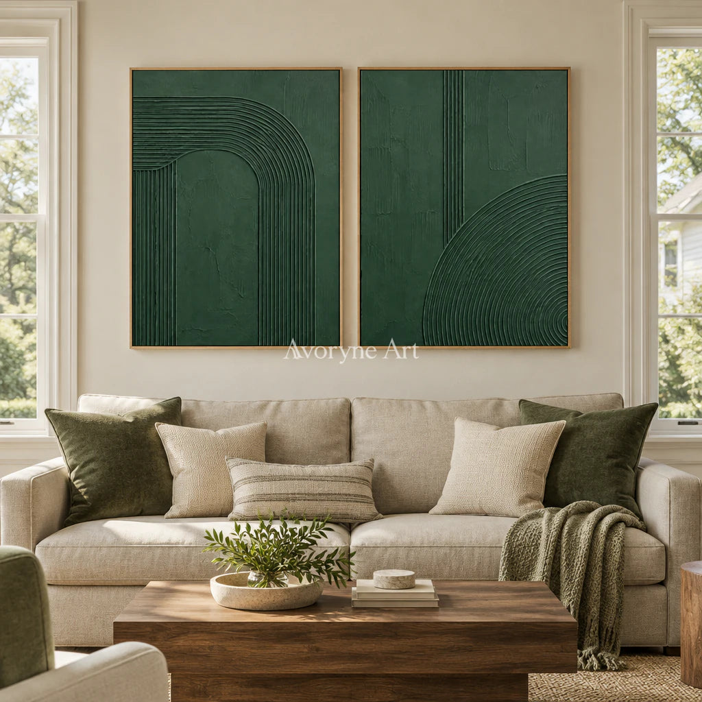 Forest Contours: Green Grooved Diptych Wall Art — villa wood