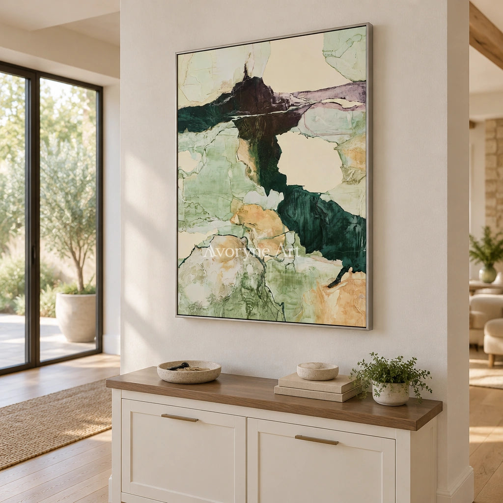 Ivory Painted Gesture: Green Mineral Abstract — entry silver