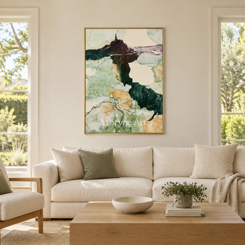 Ivory Painted Gesture: Green Mineral Abstract — living gold