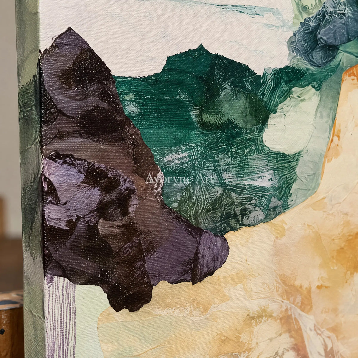Ivory Painted Memory: Green Mineral Abstract — detail easel