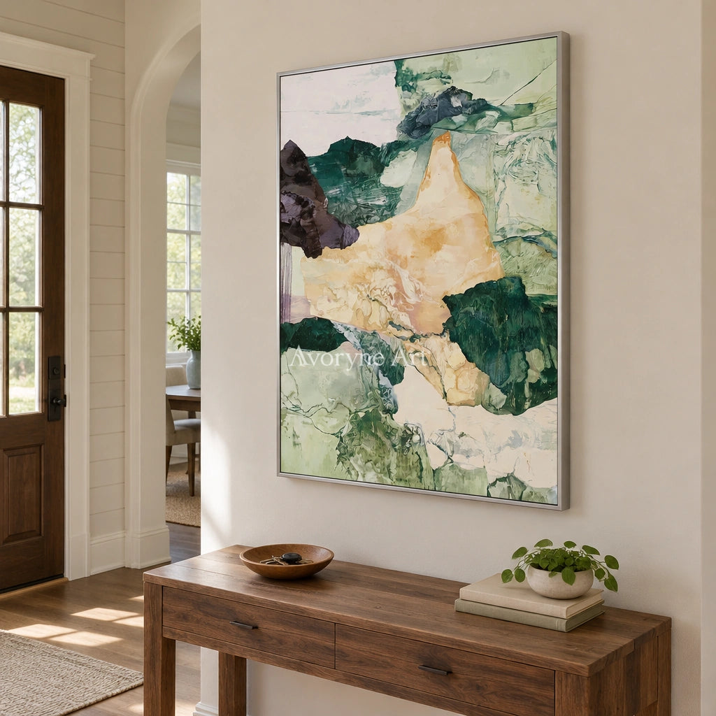 Ivory Painted Memory: Green Mineral Abstract — entry silver