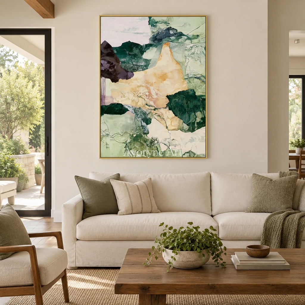 Ivory Painted Memory: Green Mineral Abstract — living gold