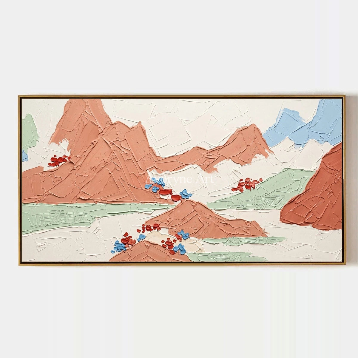 Restful Trace, hand-painted green mountain wall art by Renji Aoki