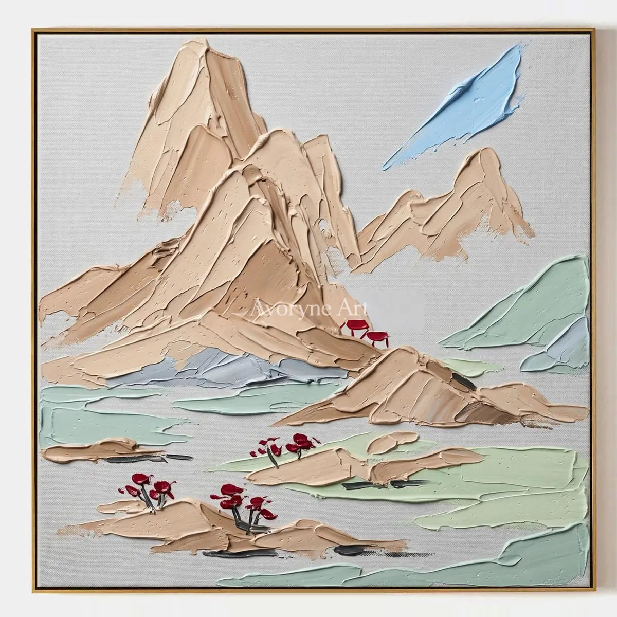 Restful Current, hand-painted green mountain wall art by Renji Aoki