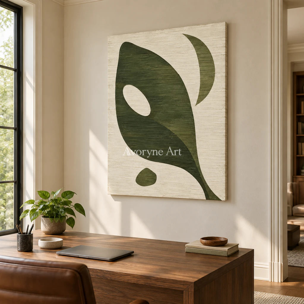 Olive Aperture: Green Organic Abstract Wall Art — office frameless