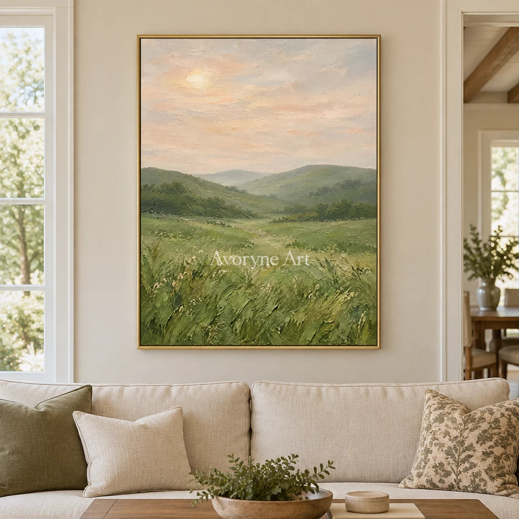 Meadow Expanse: Green Rolling Landscape Wall Art — living gold