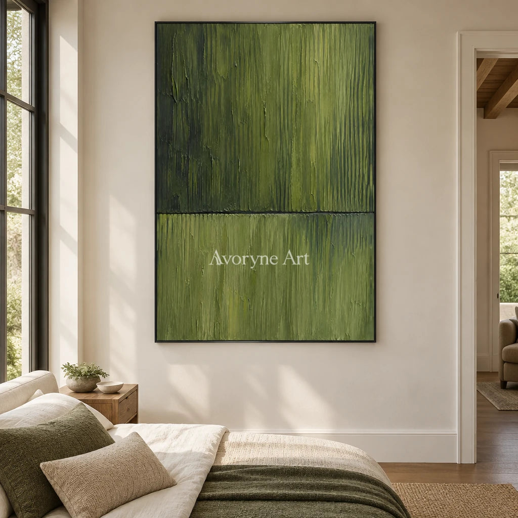 Verdant Divide: Green Textured Abstract Wall Art — bedroom black
