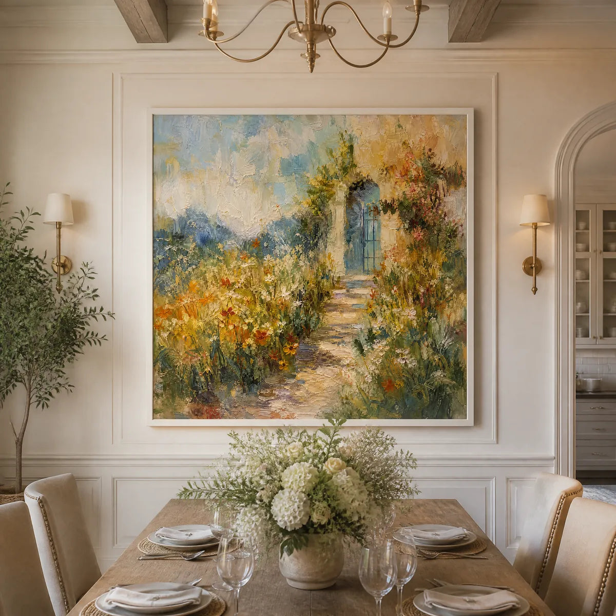 Hidden Garden: Floral Path Wall Art - dining room white frame