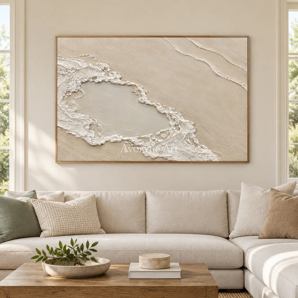 Tidal Enclosure: Impasto Beige Coastal Relief Wall Art — villa wood