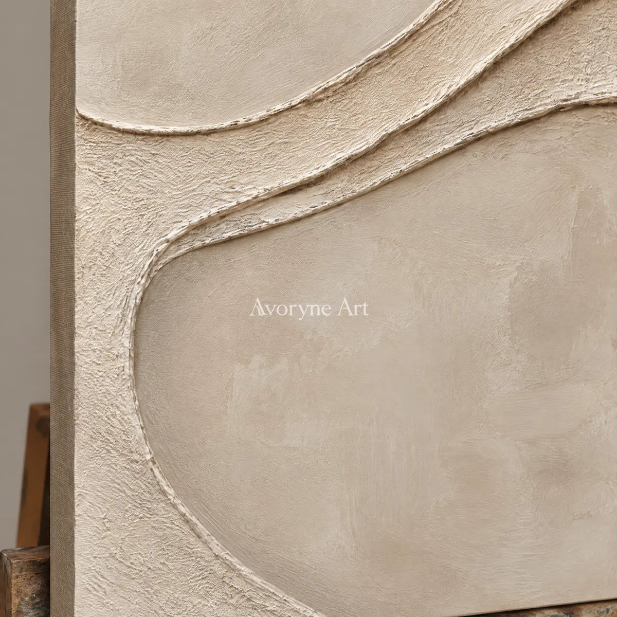 Raised Pathways: Impasto Beige Relief Diptych Wall Art — detail easel
