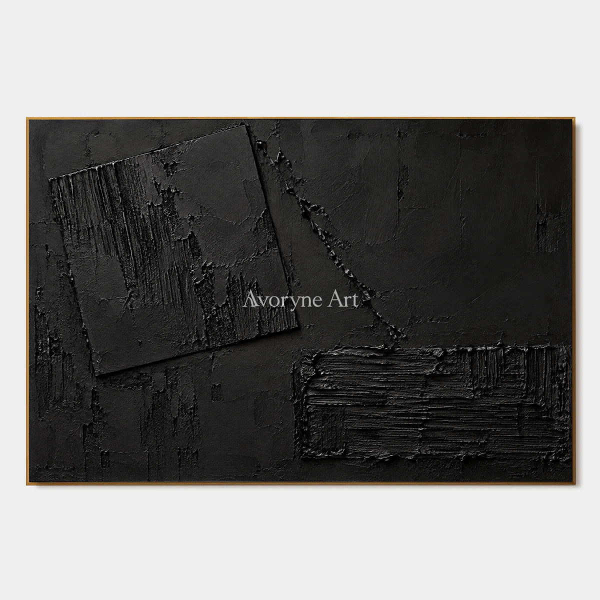 Obsidian Offset: Impasto Black Block Abstract Wall Art — primary