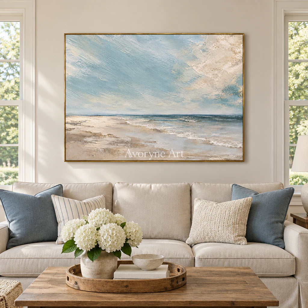 Shore Breath: Impressionist Blue Coastal Wall Art — living gold