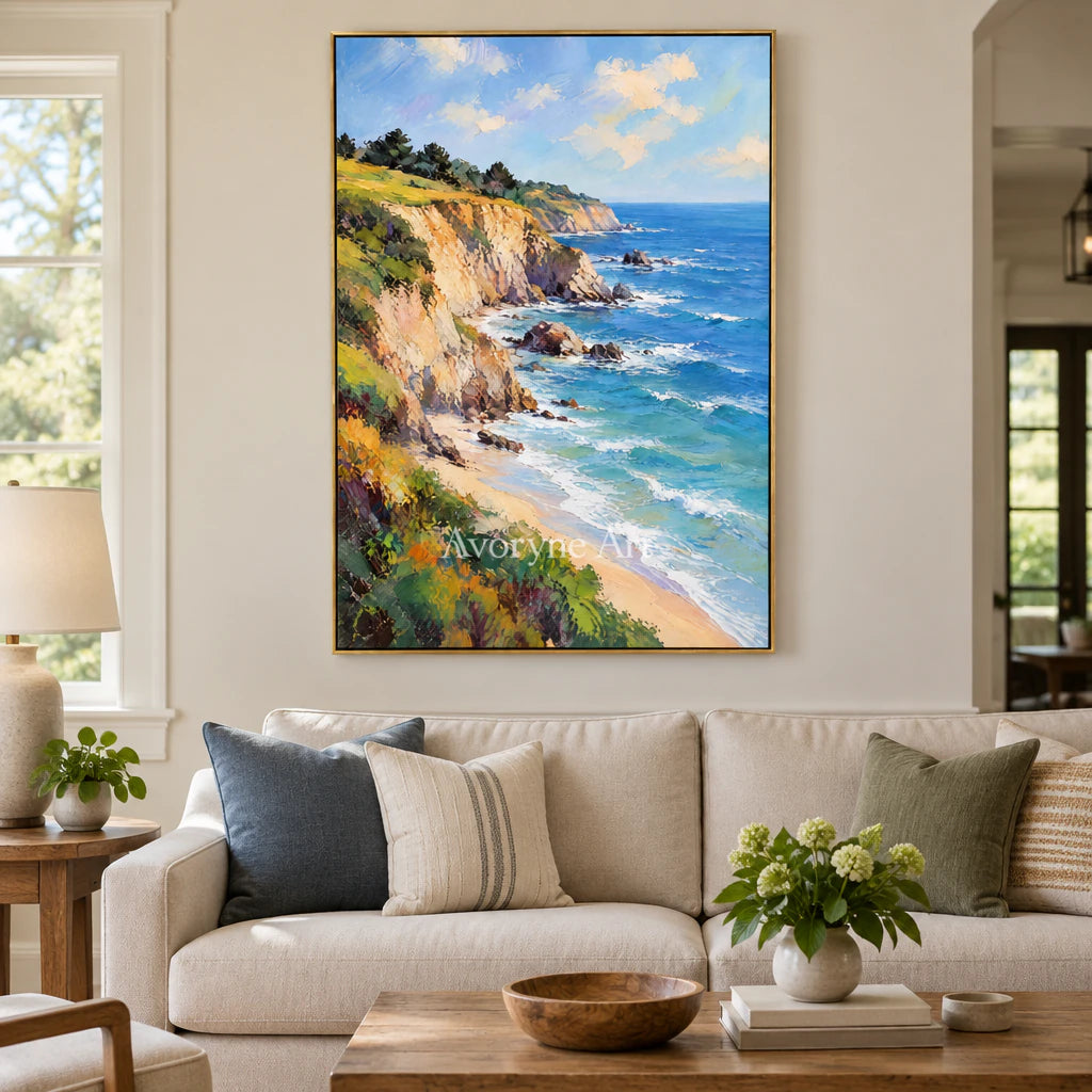 Cliffside Blue: Impressionist Blue Coastal Wall Art — living gold