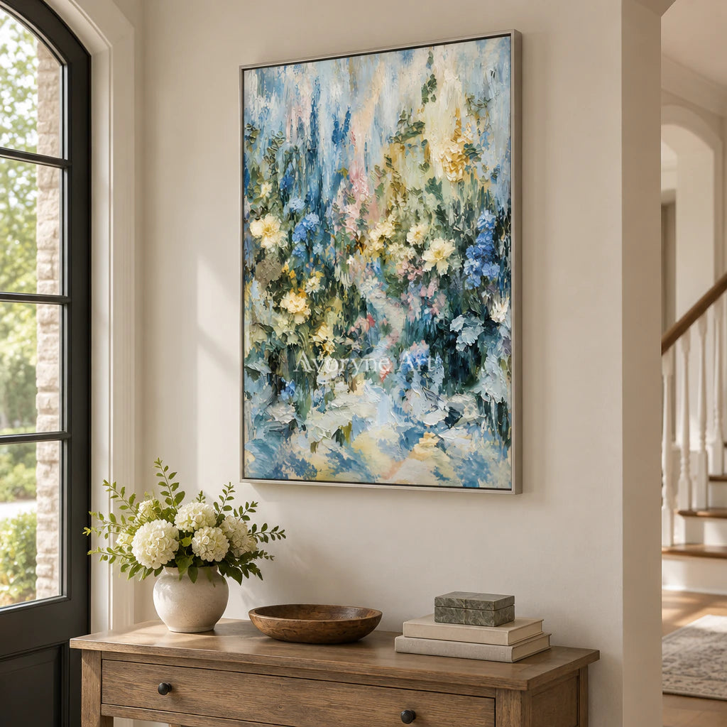 Blue Botanica: Impressionist Blue Floral Wall Art — entry silver
