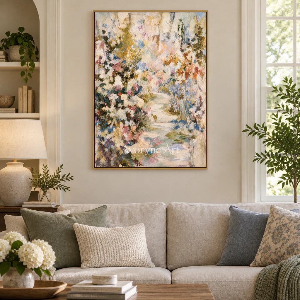 Blossom Passage: Impressionist Garden Path Wall Art — living gold