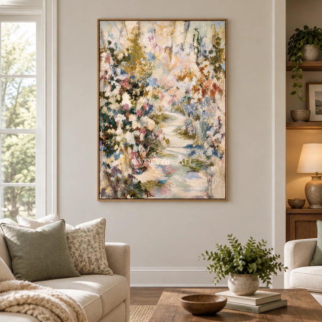 Blossom Passage: Impressionist Garden Path Wall Art — villa wood