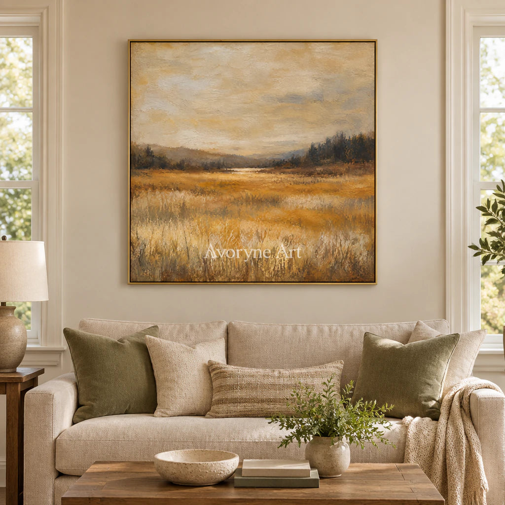 Golden Acre: Impressionist Gold Meadow Wall Art — living gold