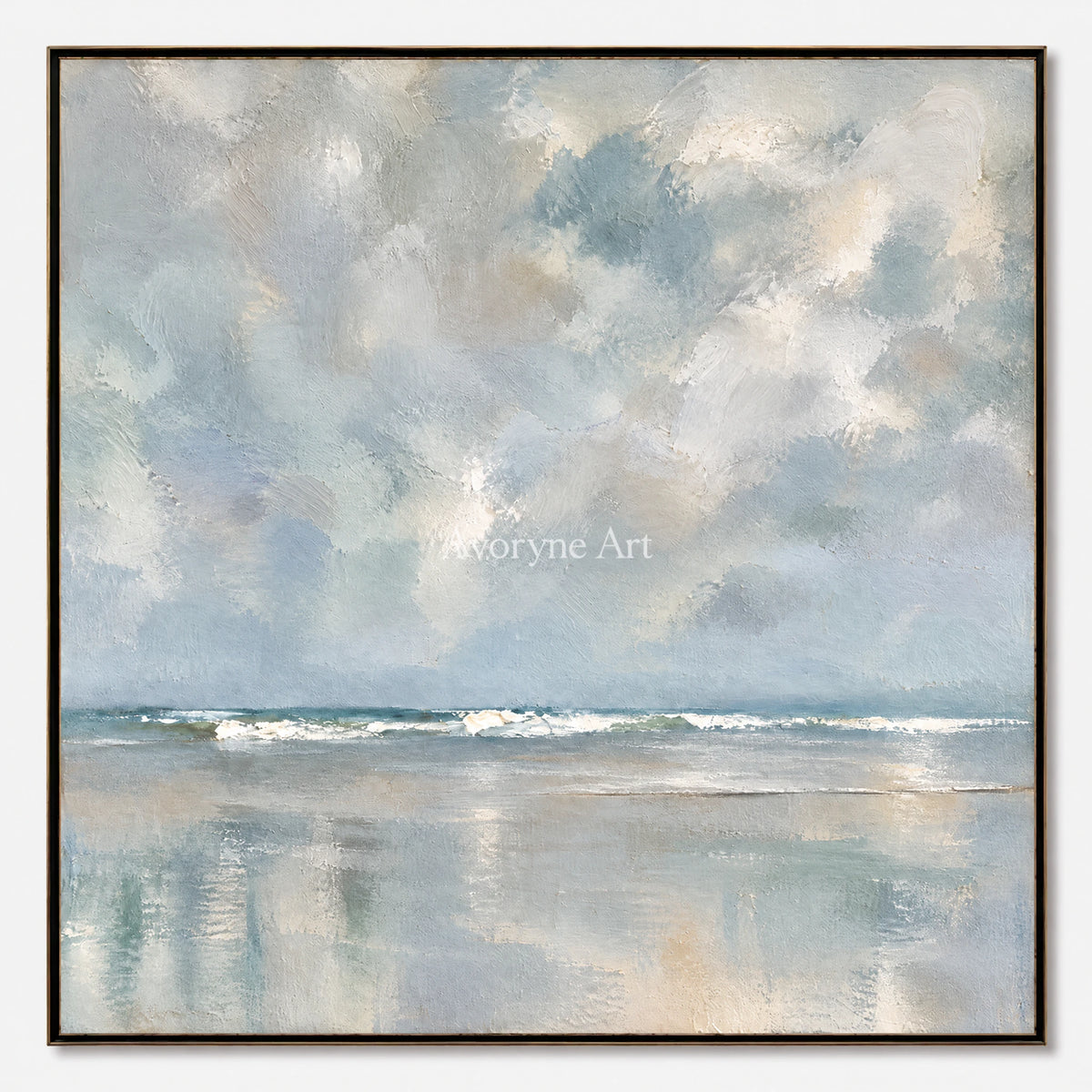 Clouded Shore: Impressionist Gray Seascape Wall Art — primary