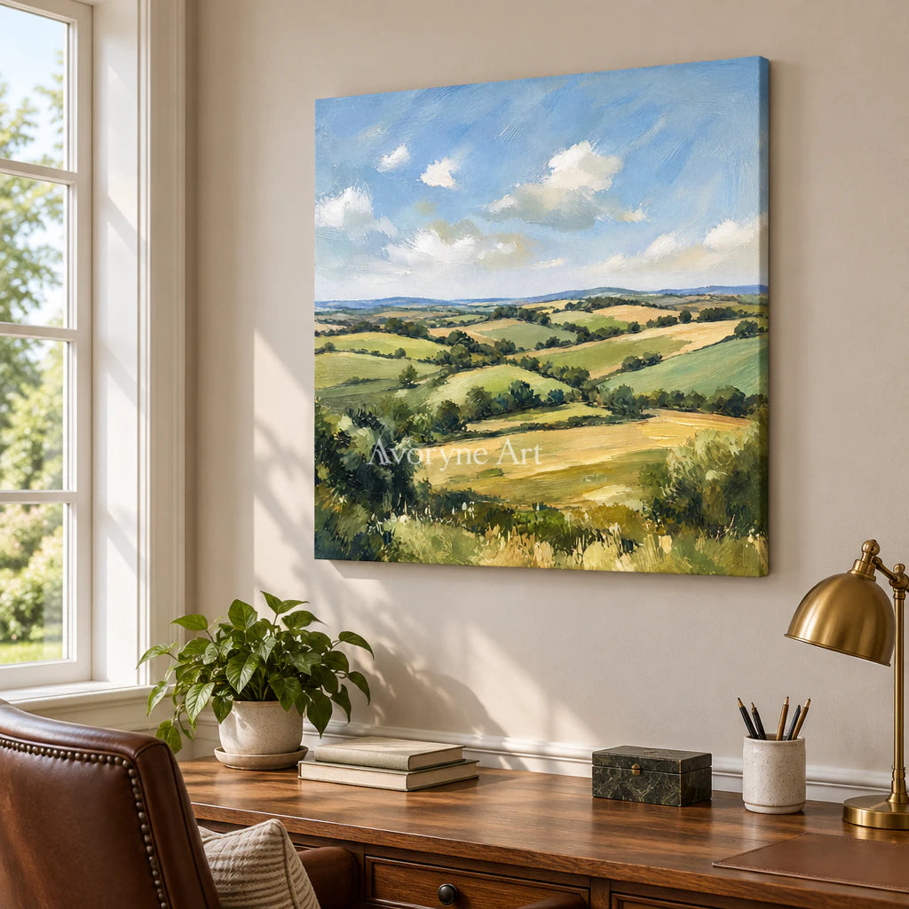 Summer Acre: Impressionist Green Landscape Wall Art — office frameless
