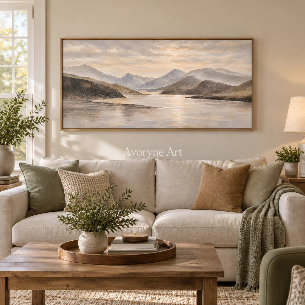 Valley Expanse: Impressionist Lake Panorama Wall Art — villa wood