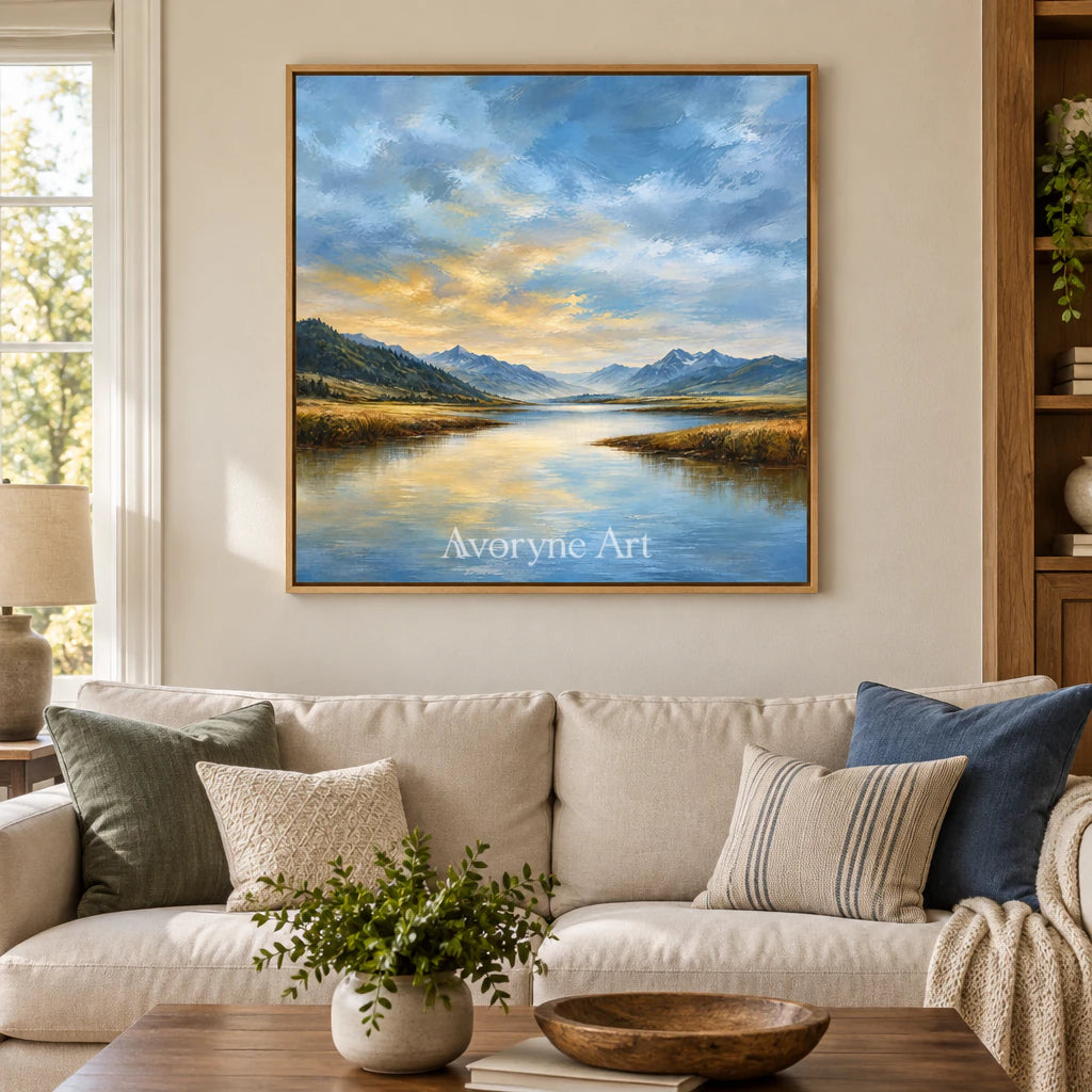 Alpine Glow: Impressionist Mountain Lake Wall Art — villa wood