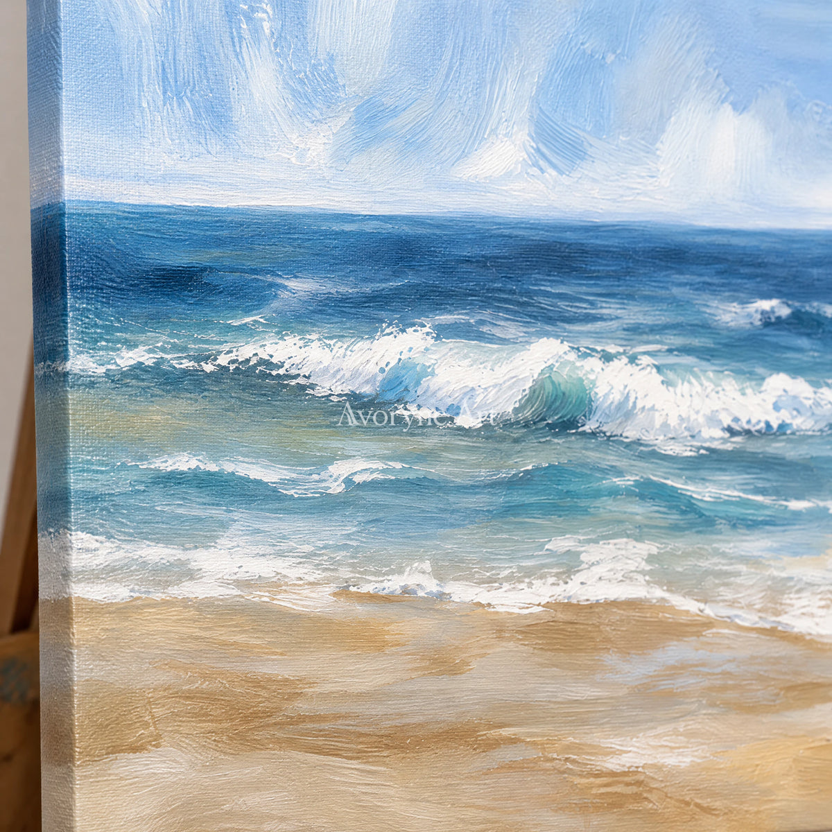 Saltwater Rhythm: Impressionist Ocean Waves Wall Art — detail easel