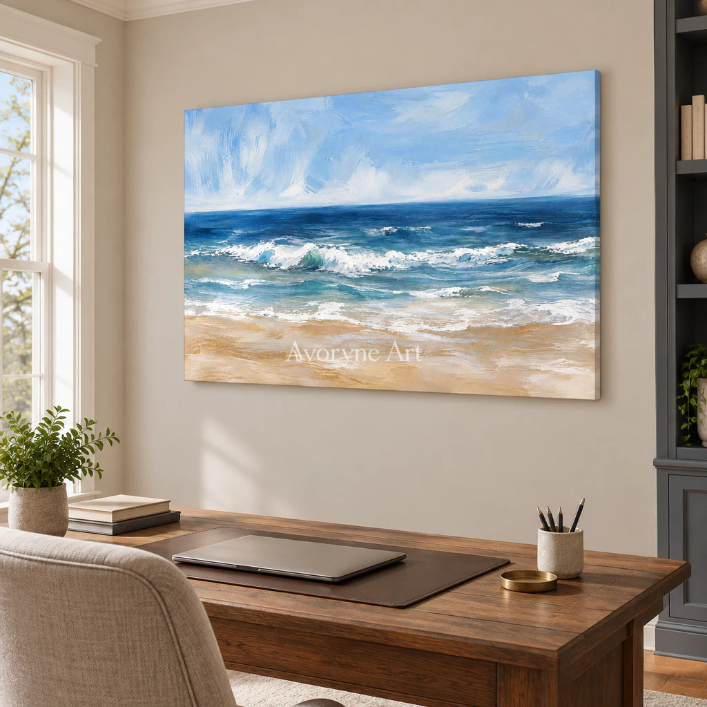 Saltwater Rhythm: Impressionist Ocean Waves Wall Art — office frameless