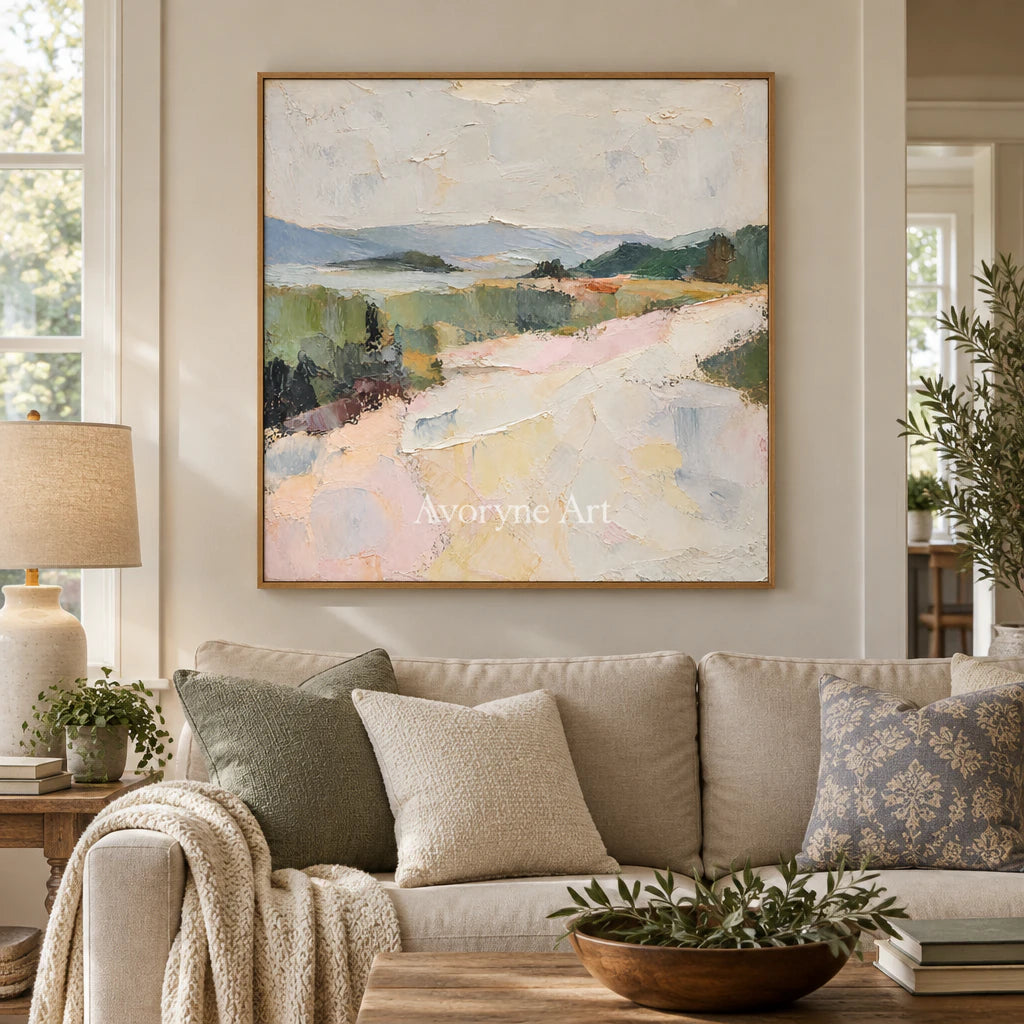 Chalk Valley: Impressionist Pastel Landscape Wall Art — villa wood