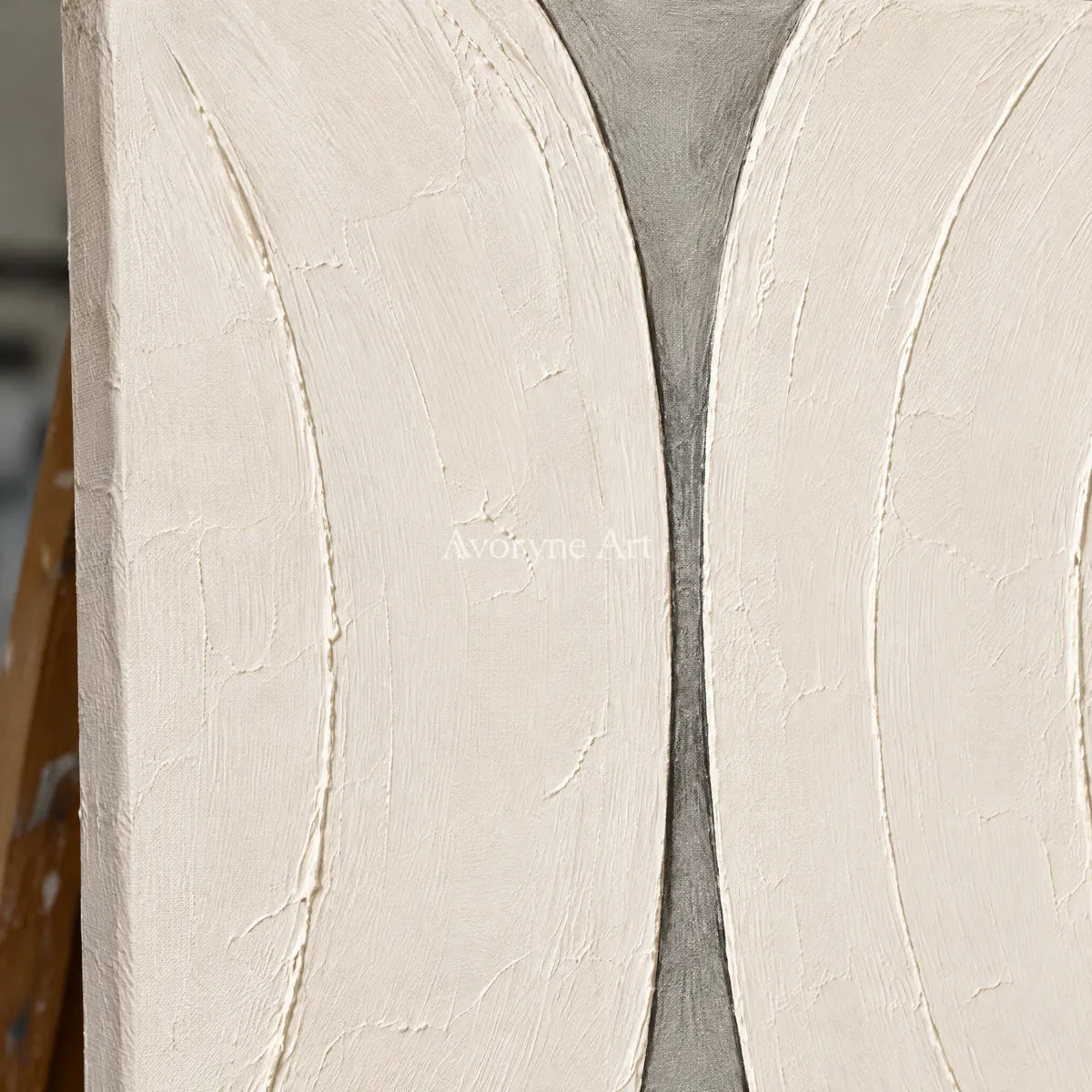 Measured Contrast: Ivory Abstract Diptych Wall Art — detail easel