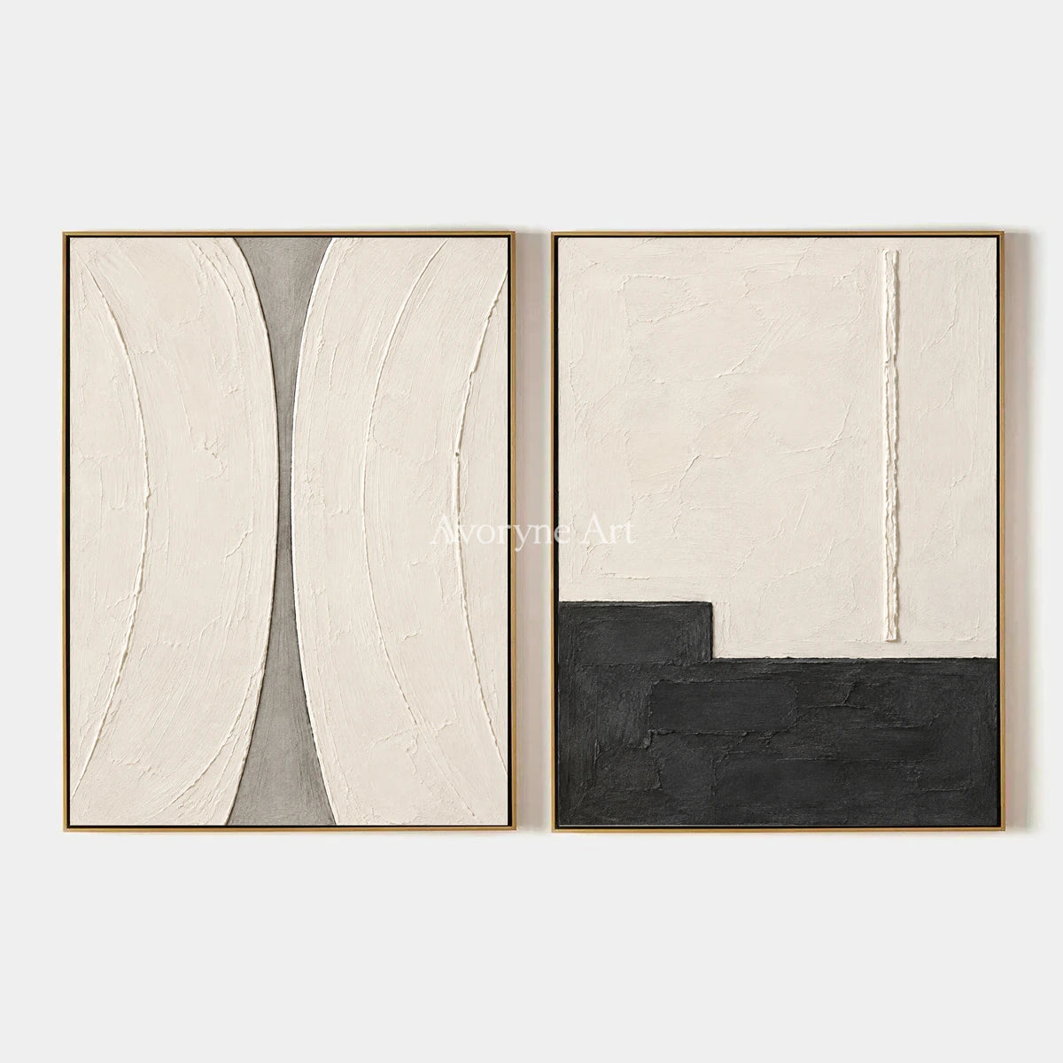 Measured Contrast: Ivory Abstract Diptych Wall Art — primary