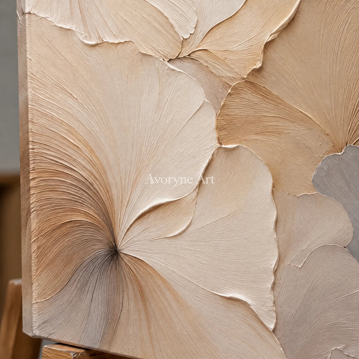 Aster Flow: Ivory Fan Relief — detail easel