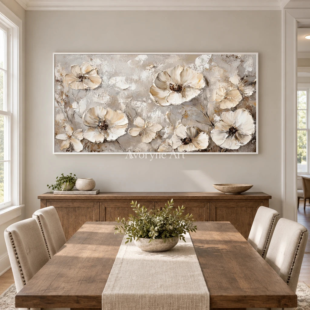 Aster Parcel: Ivory Floral Relief — dining white
