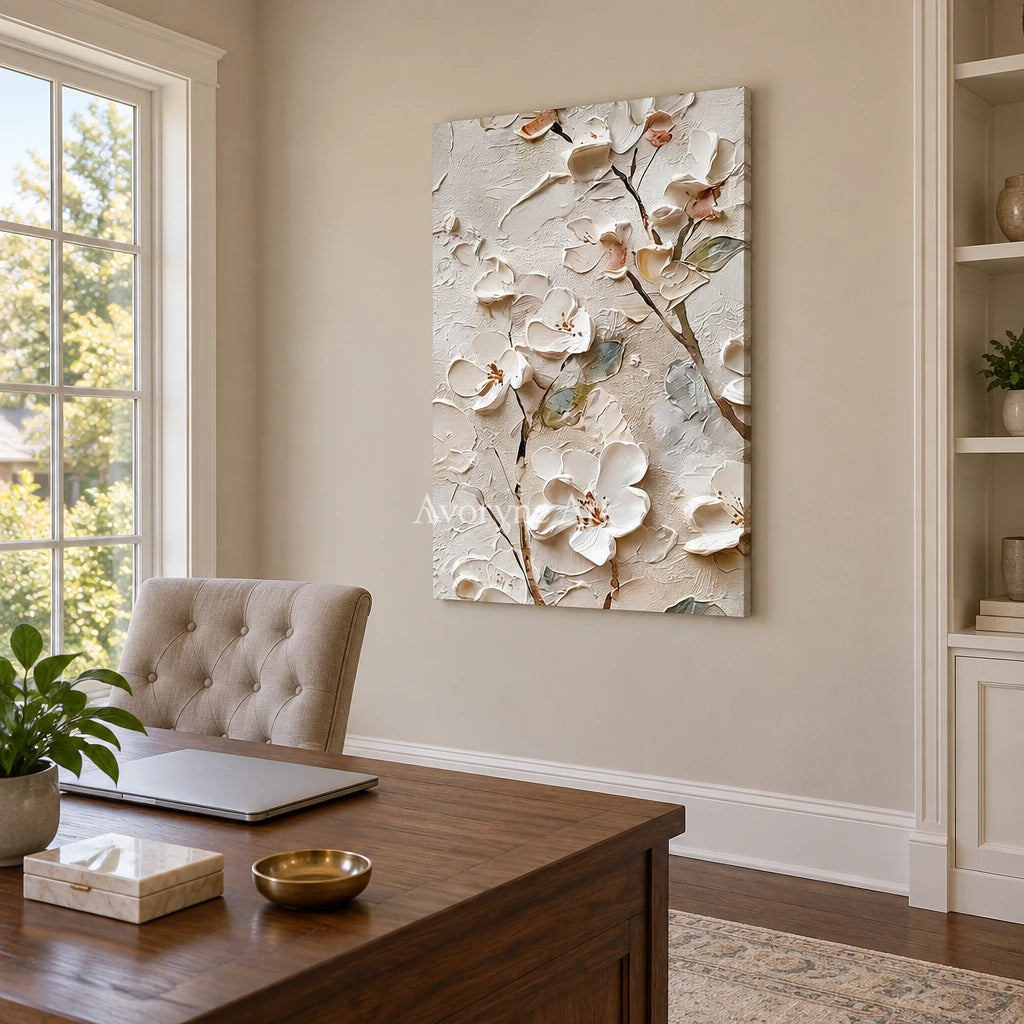 Aster Tide: Ivory Floral Relief — office frameless