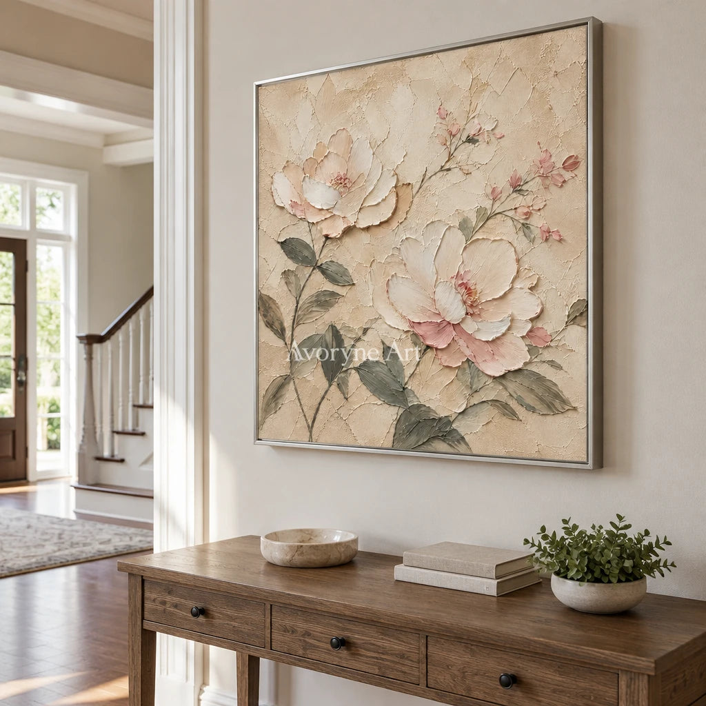 Blush Reverie: Ivory Floral Texture Art — entry silver