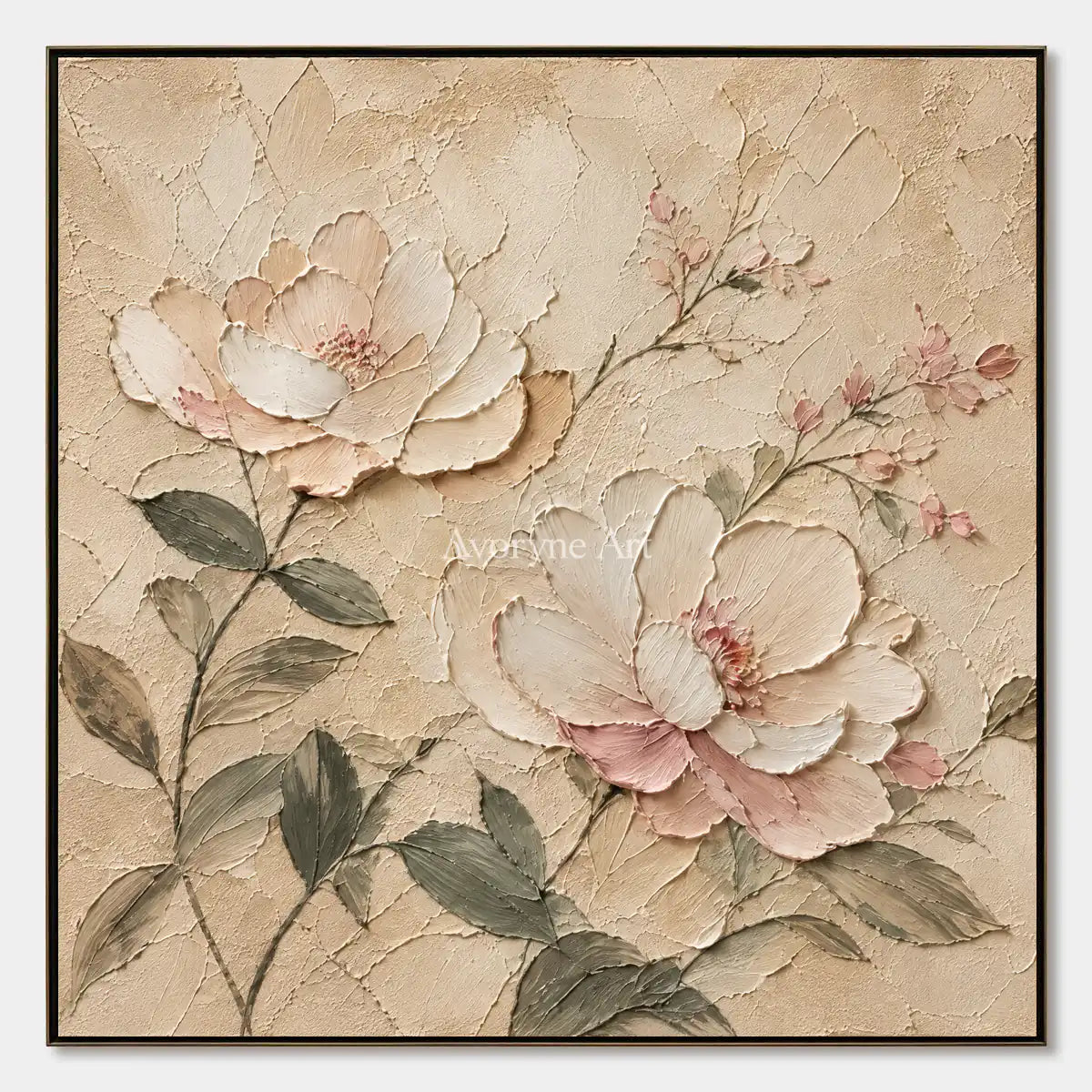 Blush Reverie: Ivory Floral Texture Art — primary