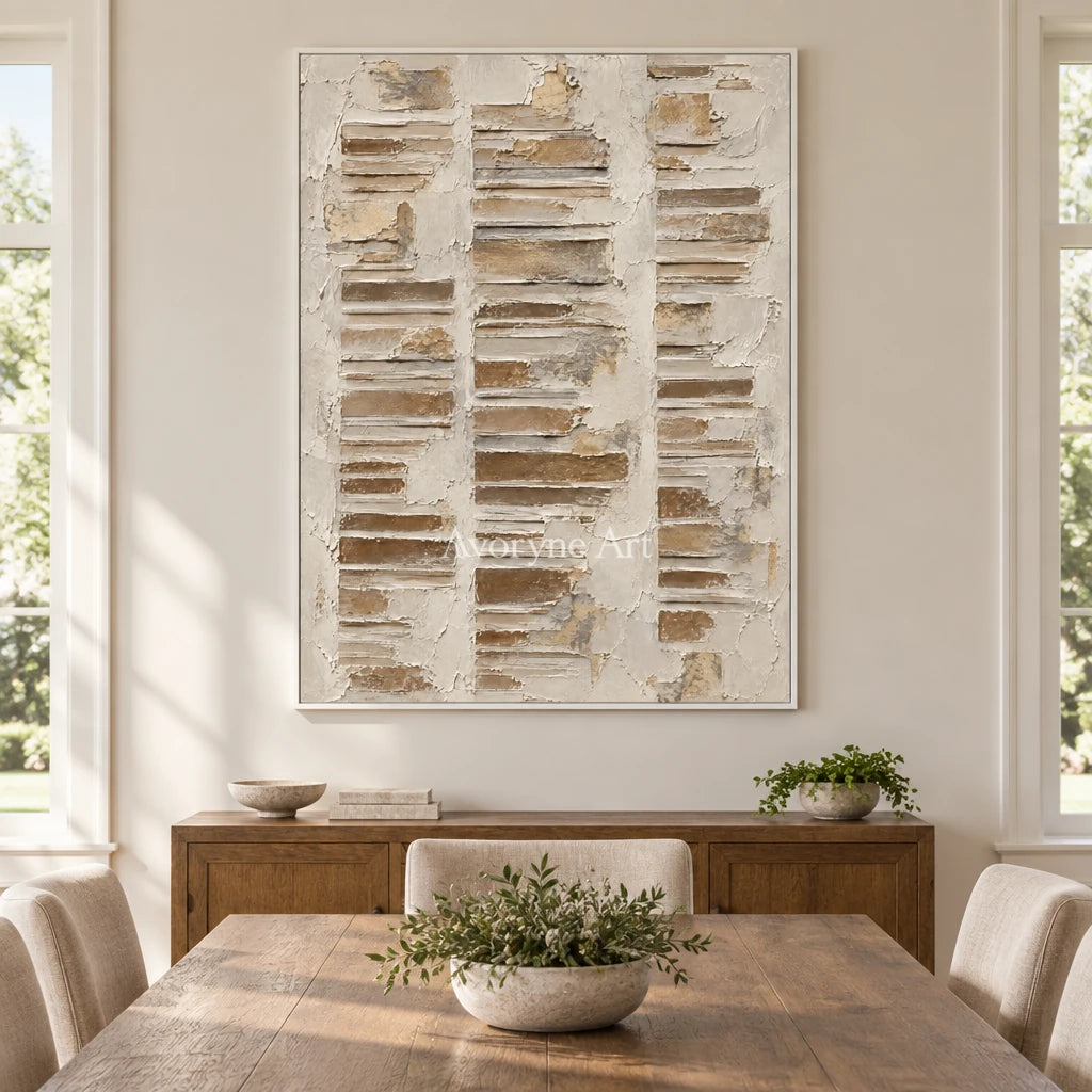 Chalk Steps: Ivory Geometric Relief Wall Art — dining white