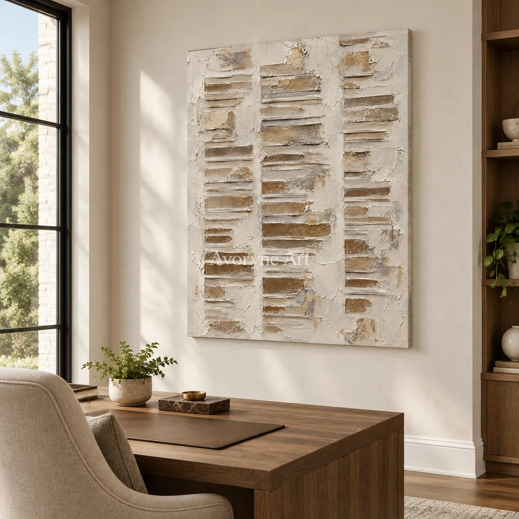 Chalk Steps: Ivory Geometric Relief Wall Art — office frameless