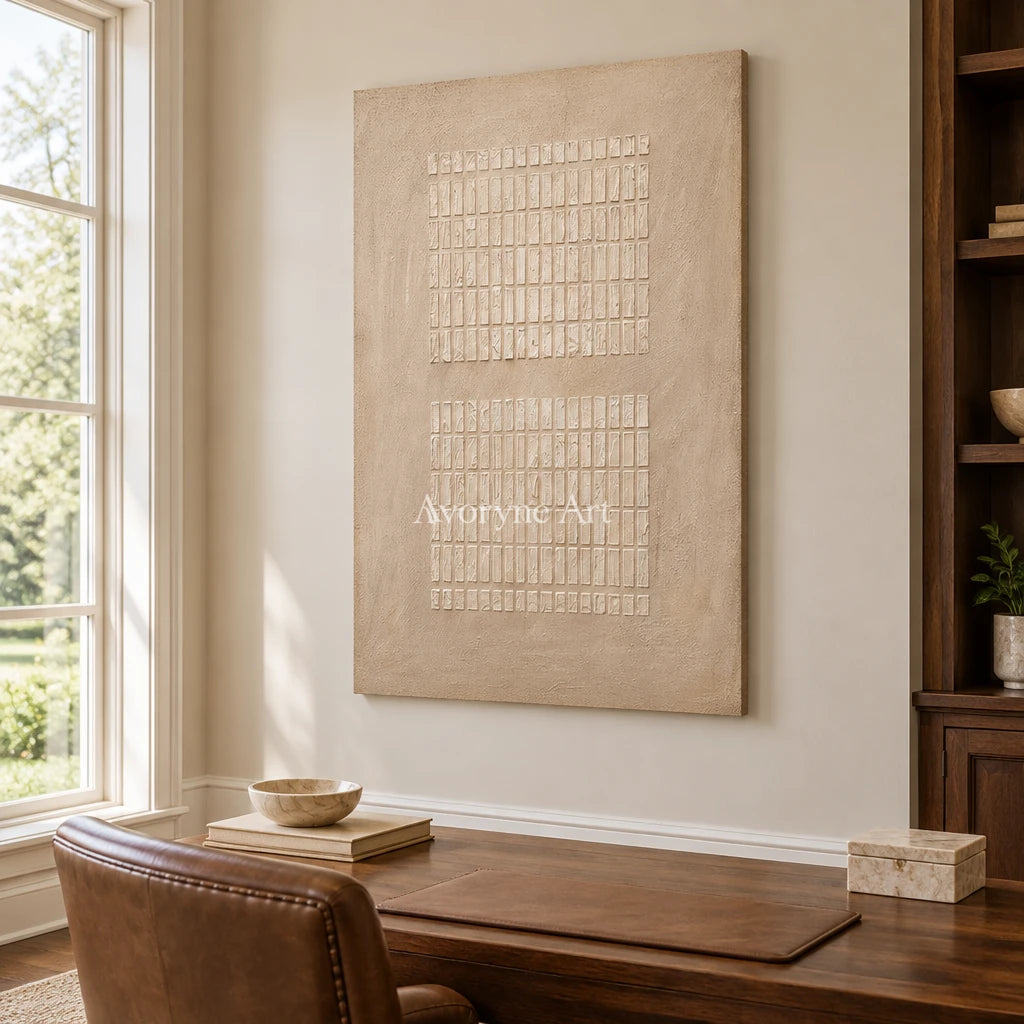 Aster Afterglow: Ivory Grid Texture — office frameless