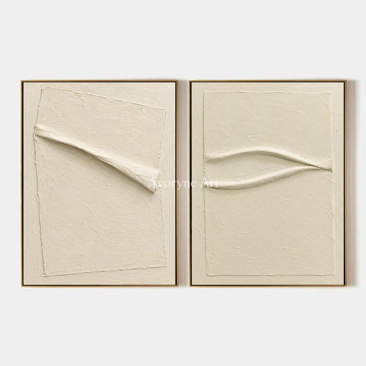 Two Quiet Lines: Ivory Relief Diptych Wall Art — primary