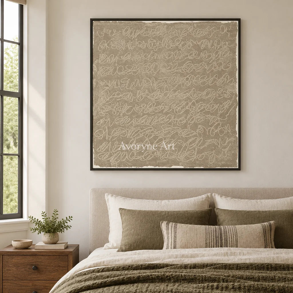 Aster Glimmer: Ivory Script Abstract — bedroom black