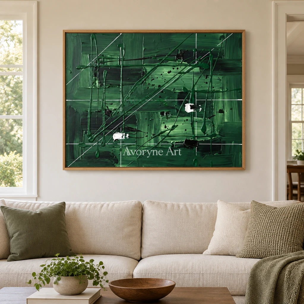 Golden Reverberation linear abstract wall art with a wood frame in a villa living space