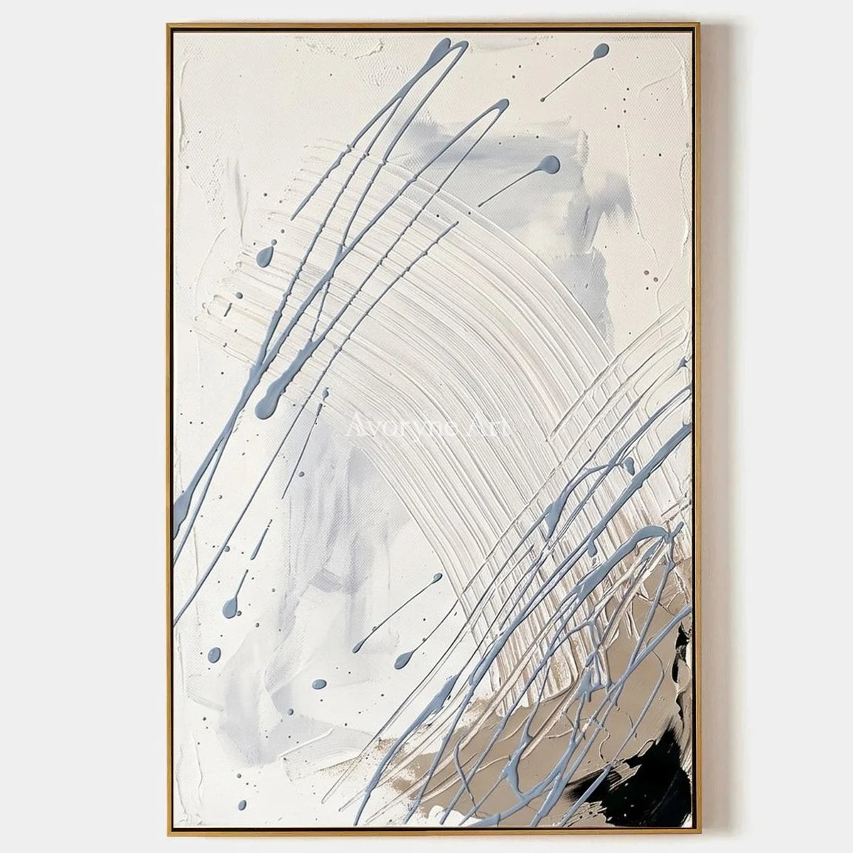 Golden Dialogue, hand-painted linear abstract wall art by Mei Arlen Zhao
