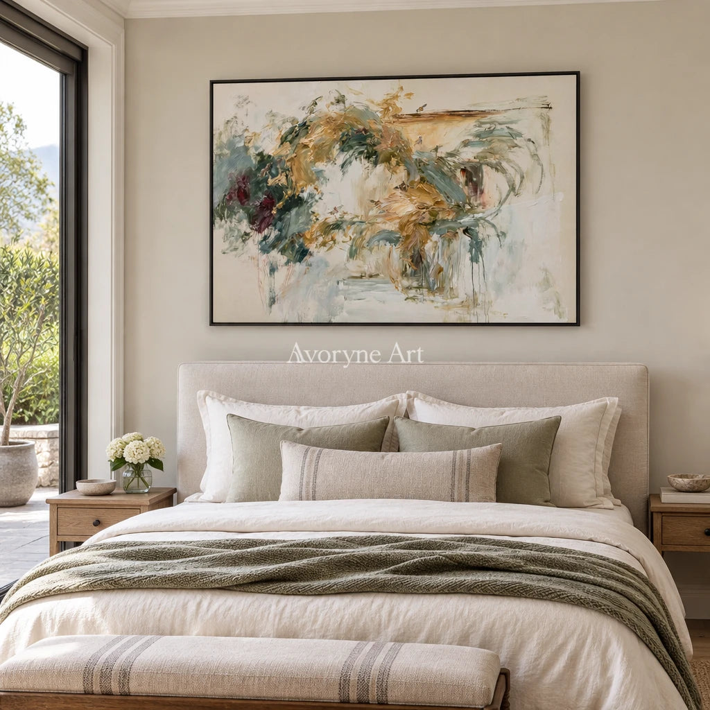 Ivory Painted Drift: Loose Botanical Art — bedroom black
