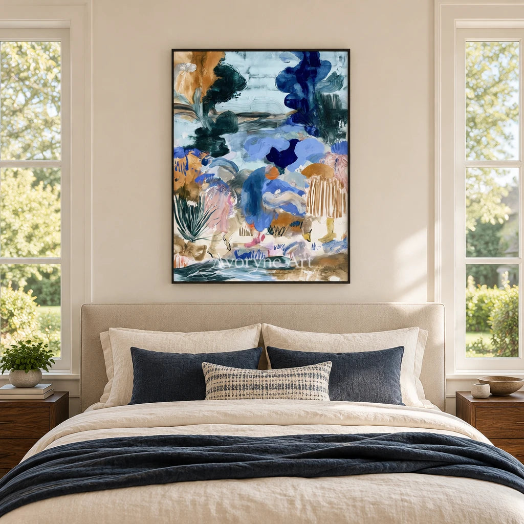 Ivory Painted Sonata: Marine Botanical Art — bedroom black