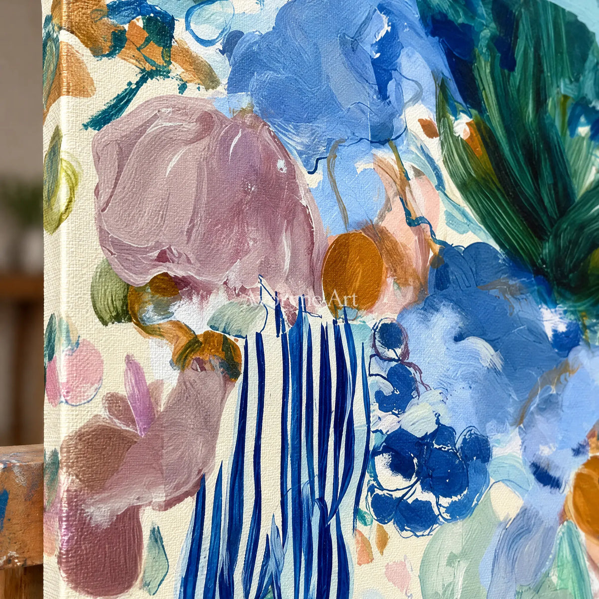Ivory Painted Meadow: Marine Botanical Art — detail easel
